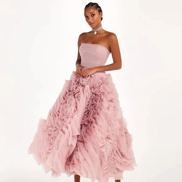 Milla Dramatically flowered tulle dress in misty pink - Picture 1 of 6